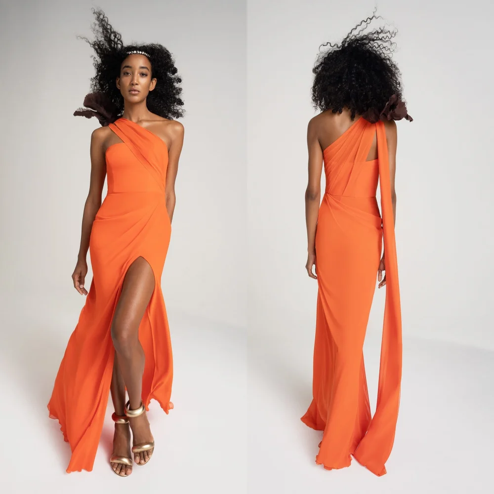 

Customized Jersey Pleat One-shoulder Straight Long Dresses Bespoke Occasion Dresses Charming Prom Party Gown Sexy Modern Style