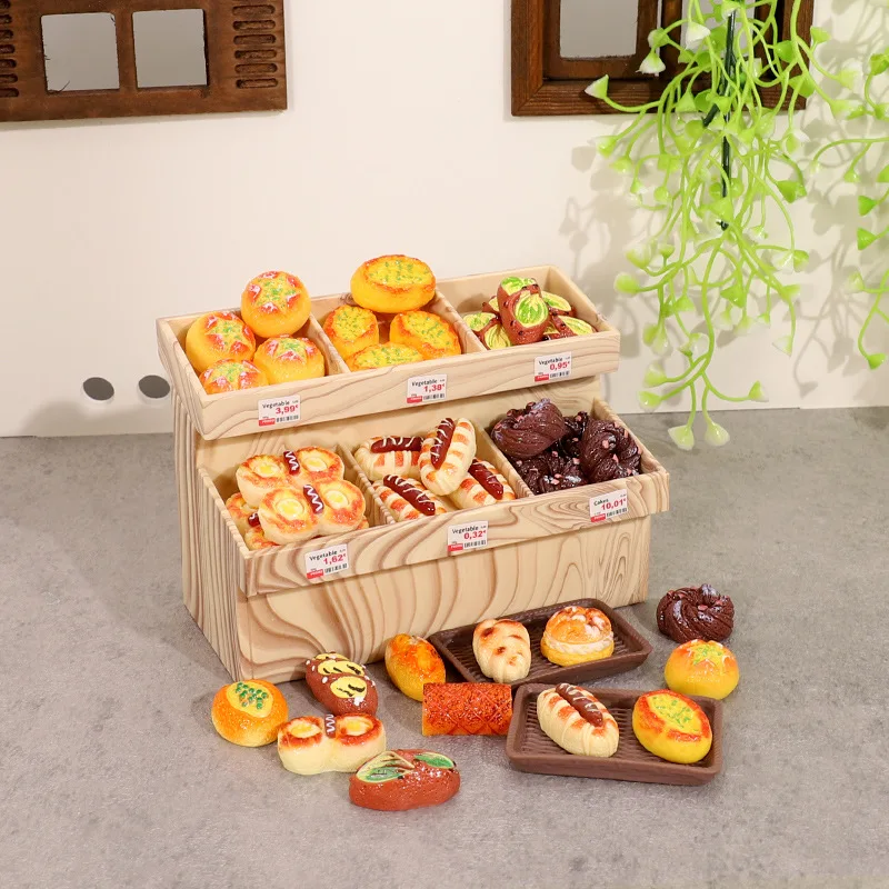 Crianças mini armário de pão simulação em miniatura pão comida sobremesa jogar modelo ornamentos supermercado cena jogar casa brinquedos