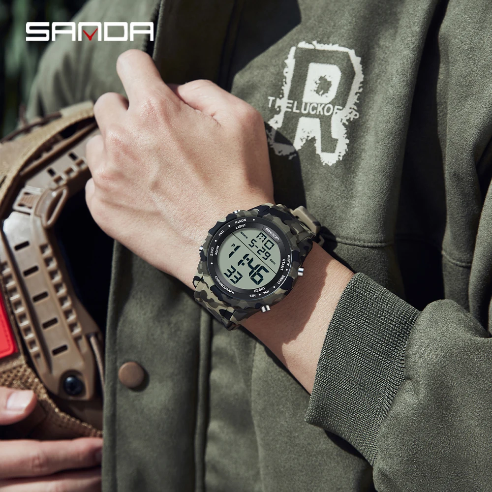 SANDA Top Fashion G Style Camouflage Military LED Digital Men Watch Waterproof Clock Outdoor Sport Watches Male Electronic Watch