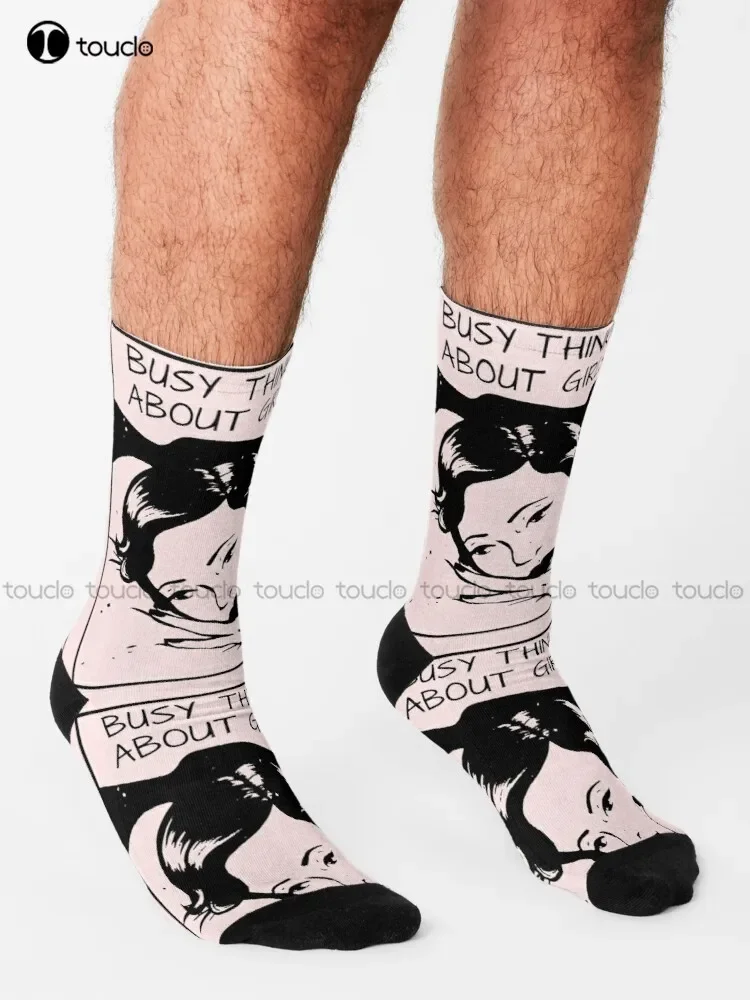 Busy Thinking About Girls Retro Vintage Socks Mens Athletic Socks Personalized Custom Unisex Adult Teen Youth Socks New Popular