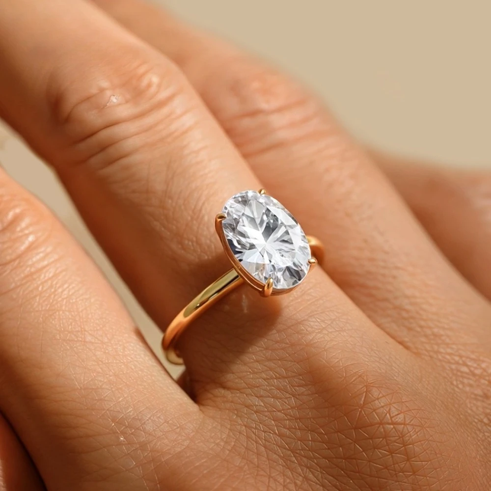 

5CT Moissanite S925 Silver Ring, 18K Gold Plated Engagement Jewelry for Women