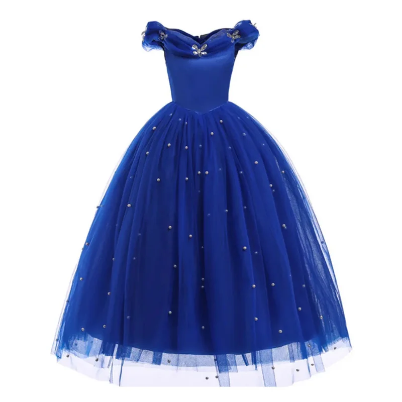 Vestido de princesa cxgirl para niñas, disfraz de lujo de cuento de hadas, vestido azul sin dormir, fiesta de Halloween y cumpleaños