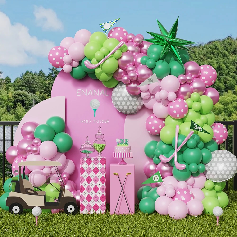 

126Pcs Golf Balloon Garland Kit Pastel Green Hole In One Balloon Arch Explosion Star Foil Balloon Sports Birthday Party Supplies