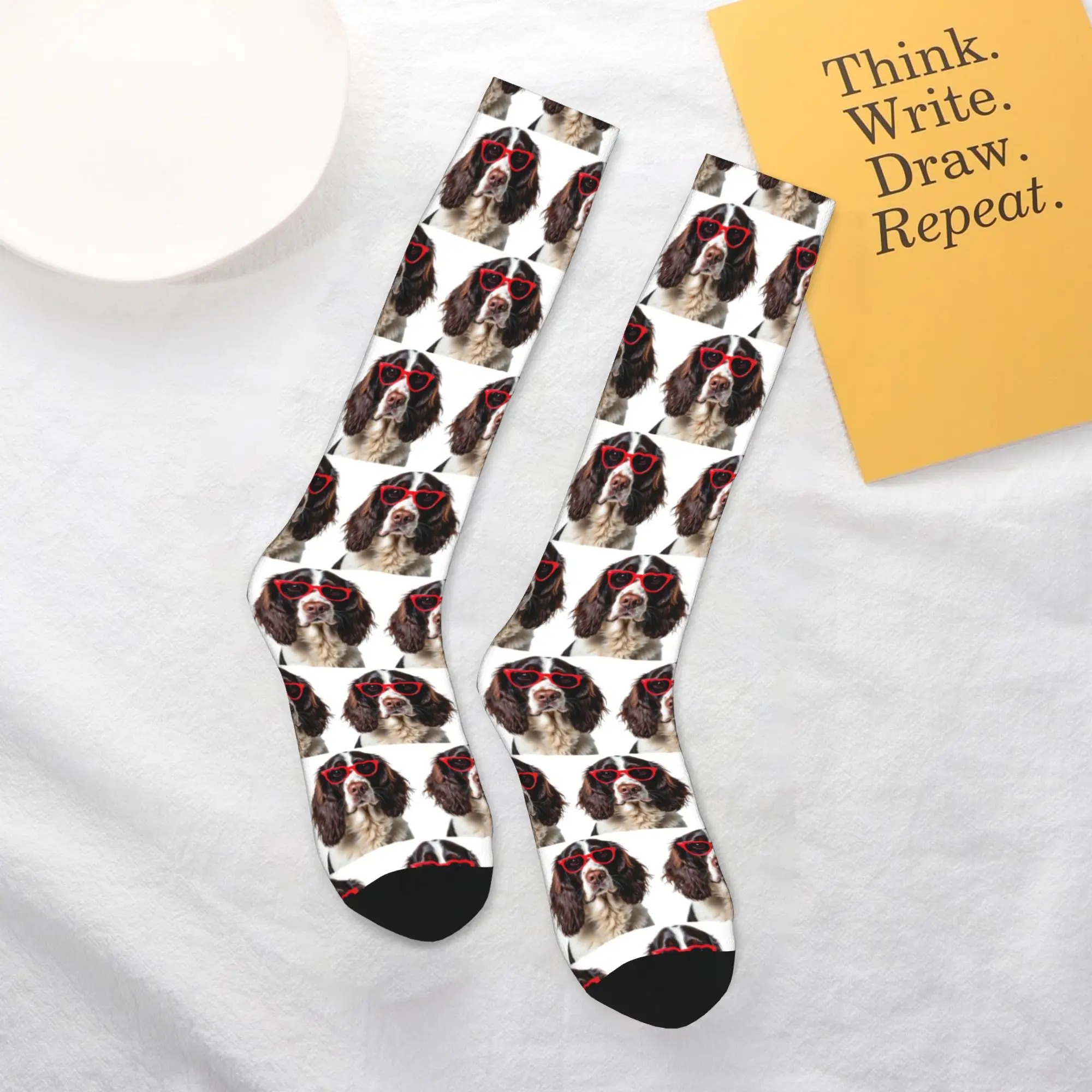 

Crew Stockings English Springer Spaniel dog wearing a heart shape sunglasses Socks Harajuku Funny Hip Hop Long Socks Accessories