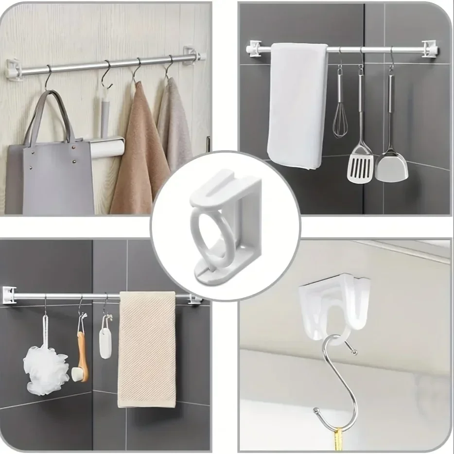 Rotating Hanging Ring Curtain Rod Telescopic Rod Fixed Bracket Kitchen Bathroom Multi-functional Storage Punch-free Hook