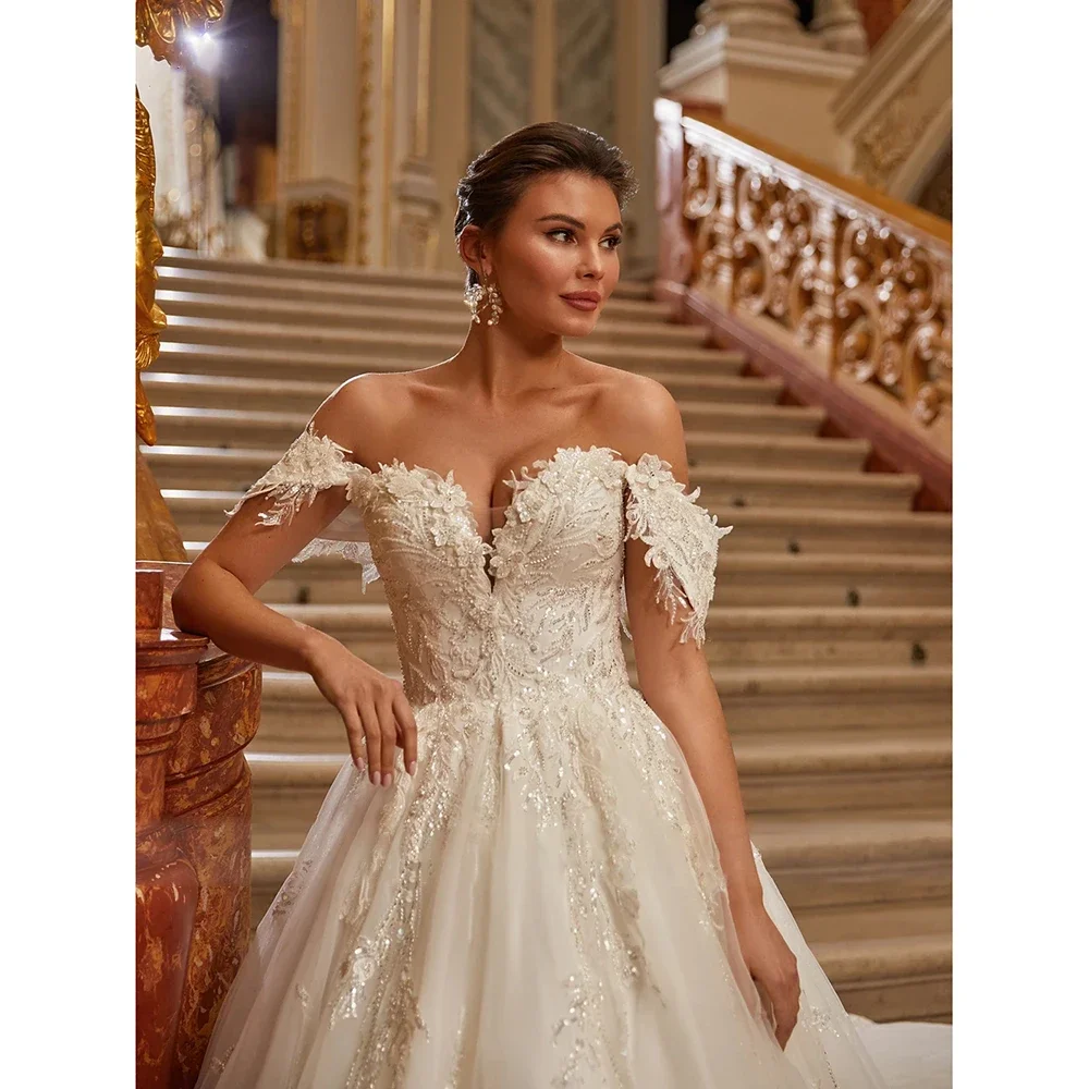 Customzied Gorgeous Ball Gown Wedding Dress Elegant Sweetheart Off Shoulder Bridal Gown Lace Applique Princess Bride Dress 1