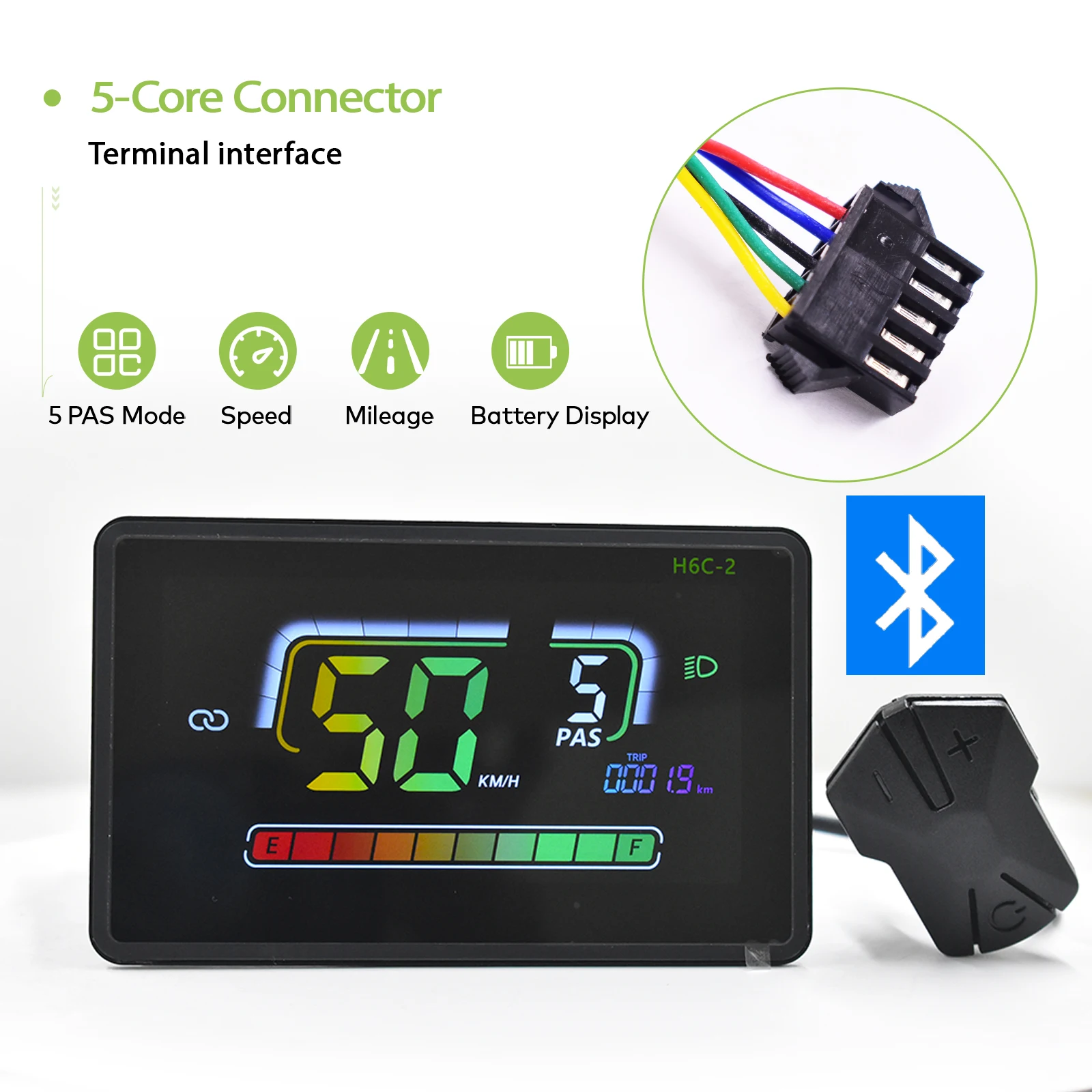 H6C-2Bluetooth LCD Fietscomputer Ebike Display Fatbike Kilometerteller Waterdichte Mountainbike Waterdichte Bedrade Fietsaccessoires