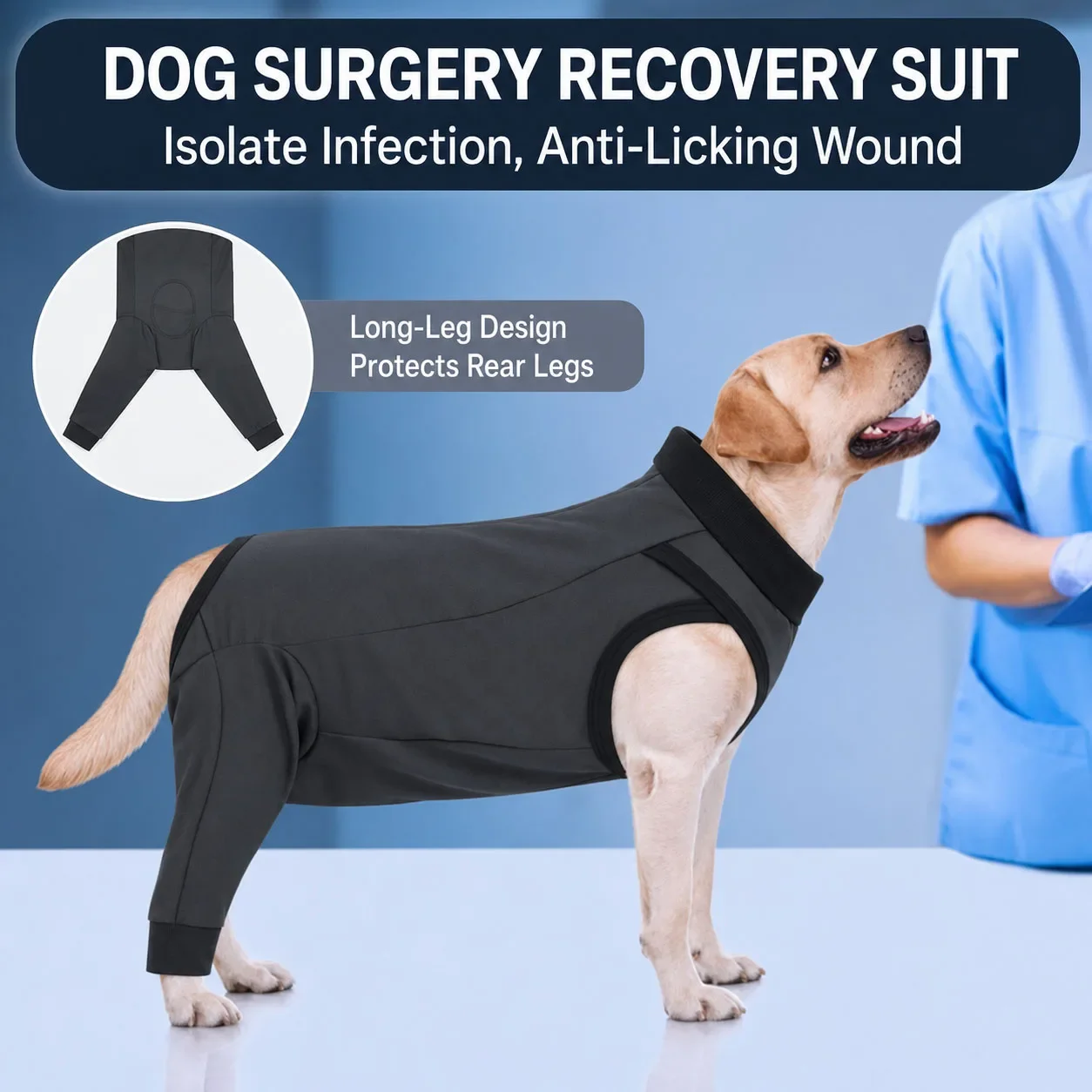 Dog Surgery Recovery Suit Cotton Full Body Jumpsuit Back Zipper Protective Pajamas for Spay Neuter Skin Wounds Small Large Dogs