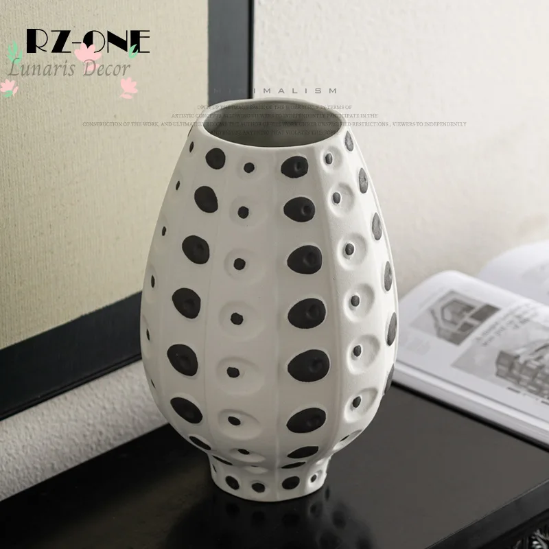 Wabi-sabi black and white speckled ceramic vase - modern home decor accent