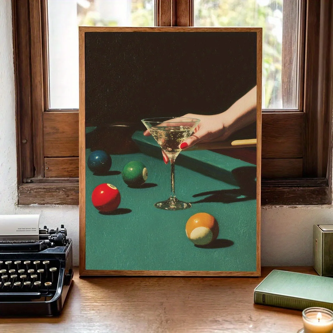1pc Vintage Billiards Cocktail Poster, Frameless Minimalist Trendy Lucky 8 Ball Canvas Prints for Bar Cart and Living Room Decor view 2