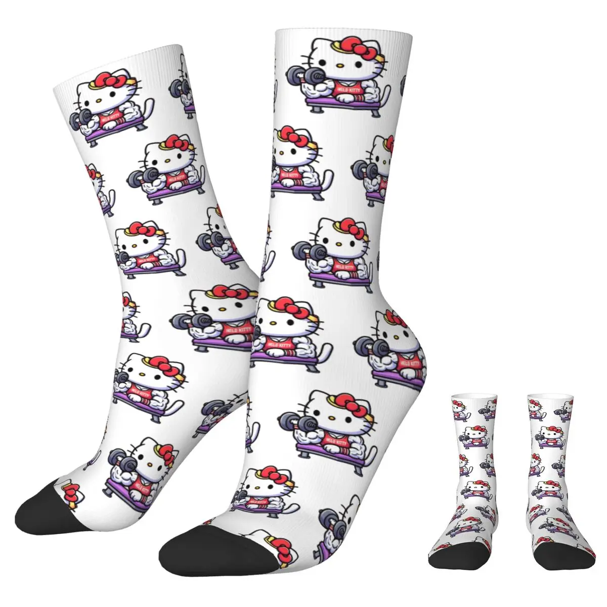 

Hello Kitty Training Muscle Cute Funny Autumn Winter Harajuku Men's Women'sSocks Cartoon Sweat Absorbing Football Socks