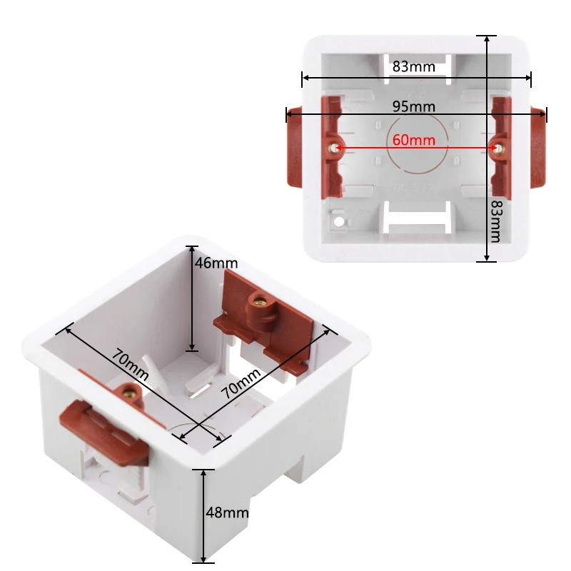 Caja eléctrica de revestimiento seco para paneles de yeso, yeso, 46mm de profundidad, Cassette de caja para enchufe de pared de caja de