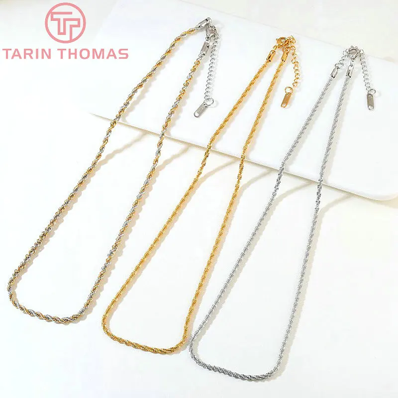 (6498) 2PCS Length 51.5CM 24K Gold Color Stainless Steel Finished Chains Necklace Chains High Quality Jewelry Accessories