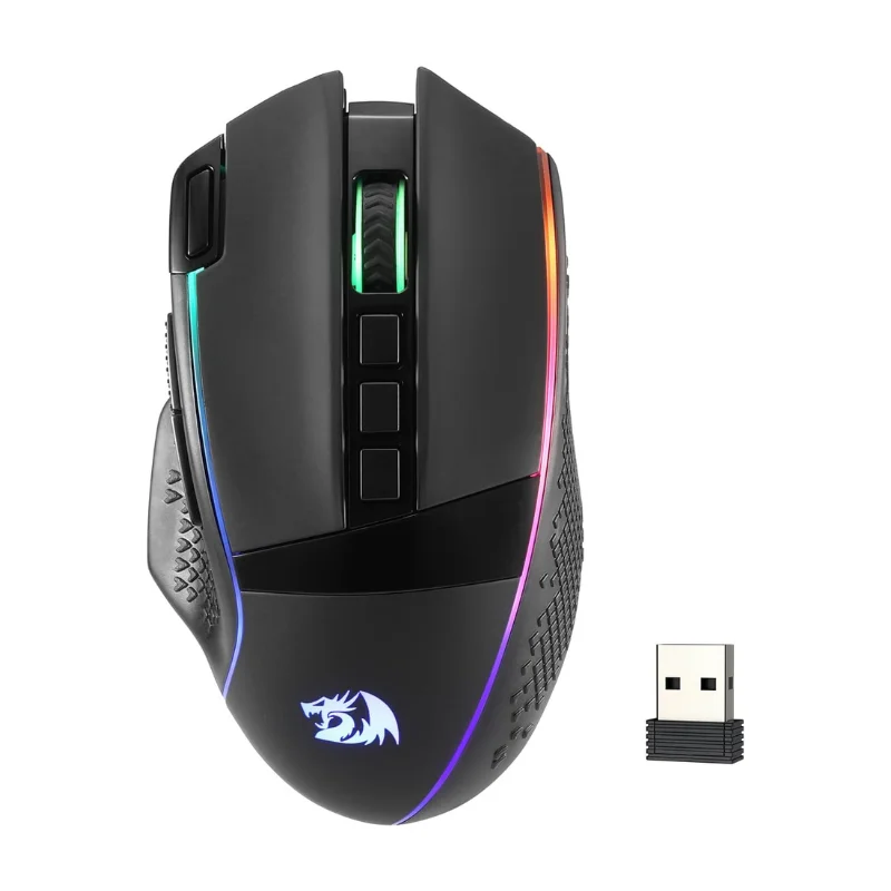 Redragon M991 draadloze gamingmuis 26000 DPI 3-modus gamer 9 macroknoppen RGB-achtergrondverlichting muizen, zwart