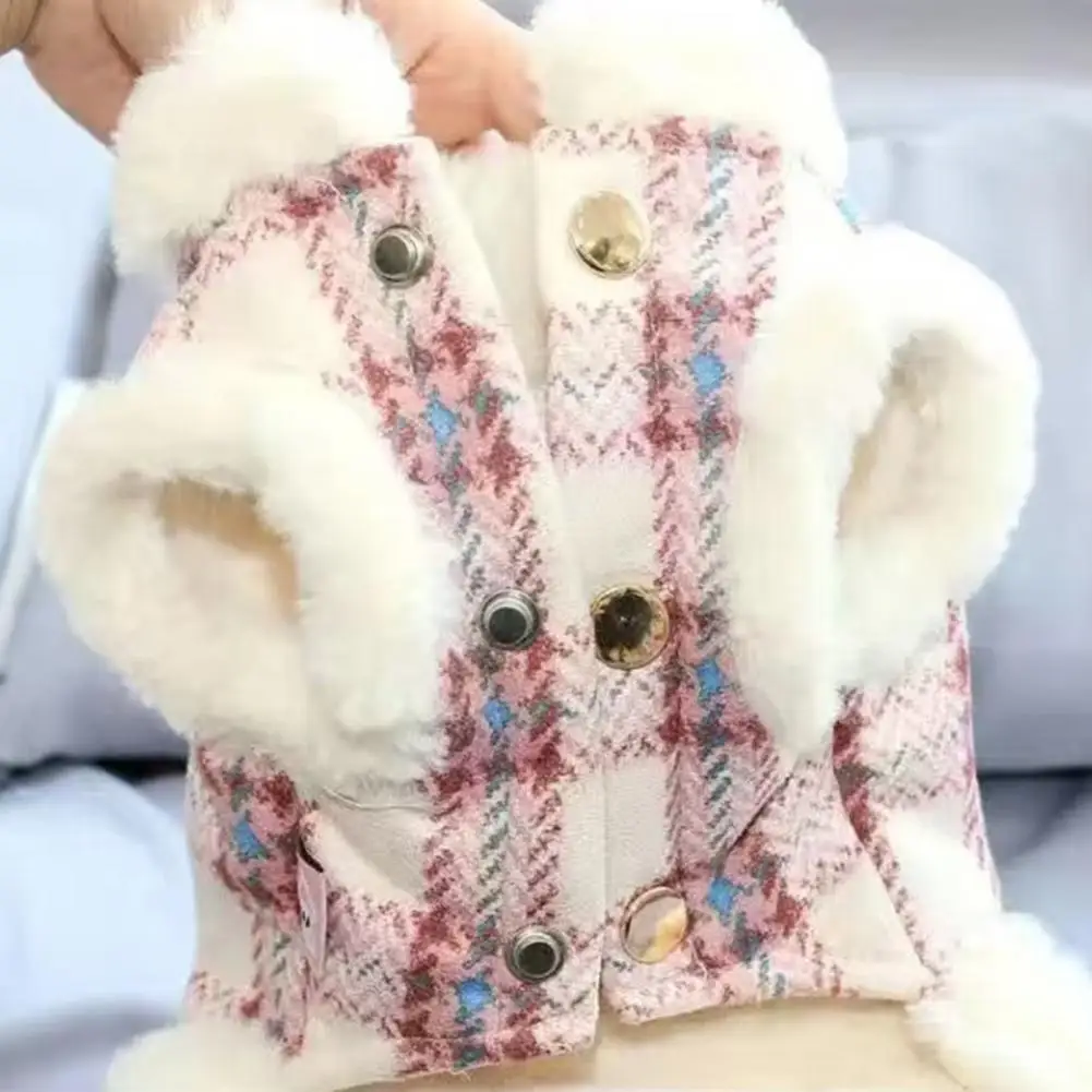 Colete estampado xadrez para animais de estimação, casaco de inverno elegante para gatos e cães, roupas quentes e macias para o clima