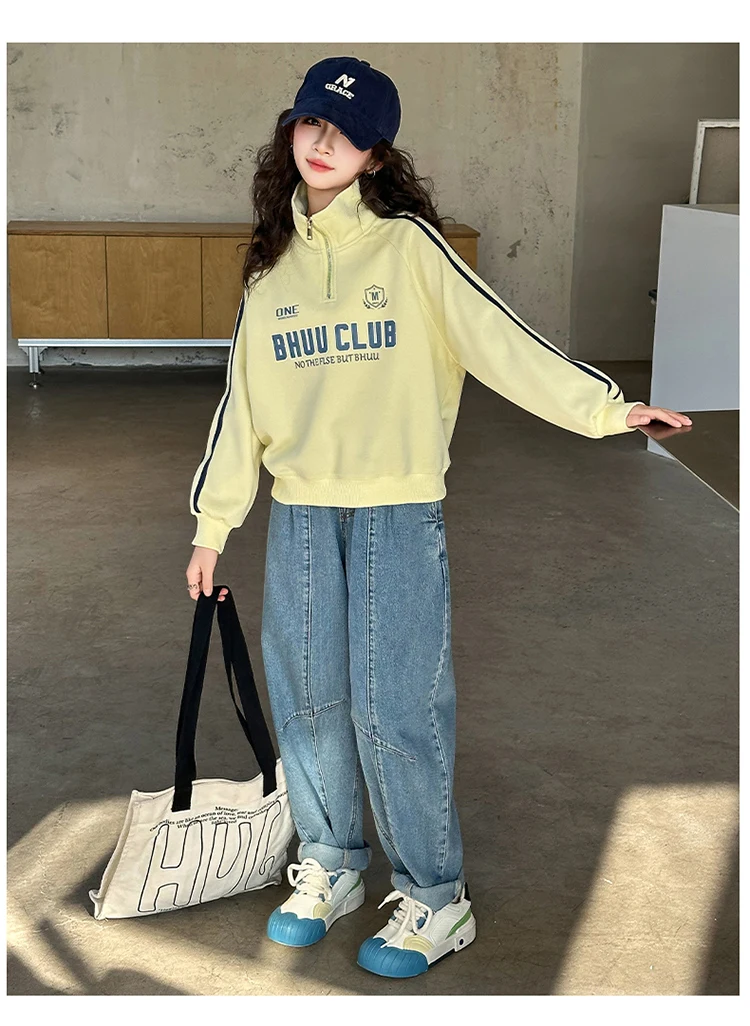 Neues Herbst-Kinder-Y2K-Rollkragen-Sweatshirt mit halbem Reißverschluss für Mädchen, lässiges Streetwear-Outfit, Kinder-Teenager-Modekleidung – Detail 10