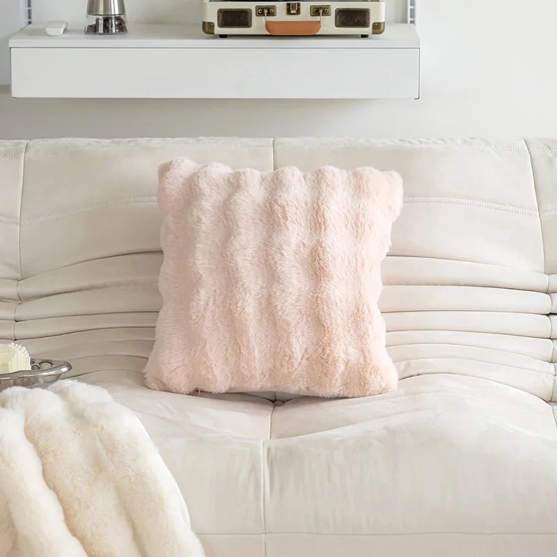 Imitation Rabbit Fur Bubble Velvet Pillow Solid Color Plush Living Room Sofa Cushion Study Bedroom Model Room Decorative Pillow