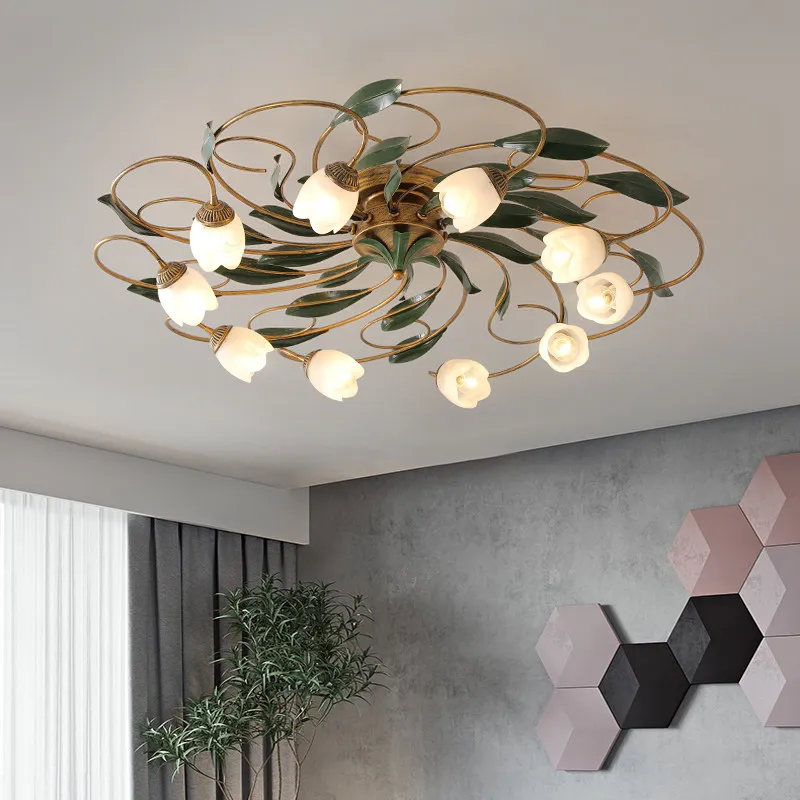 Living Room Ceiling Light Simple Creative Fashion Elegant Retro Art French Countryside Warm Romantic Bedroom Lamp Changeable