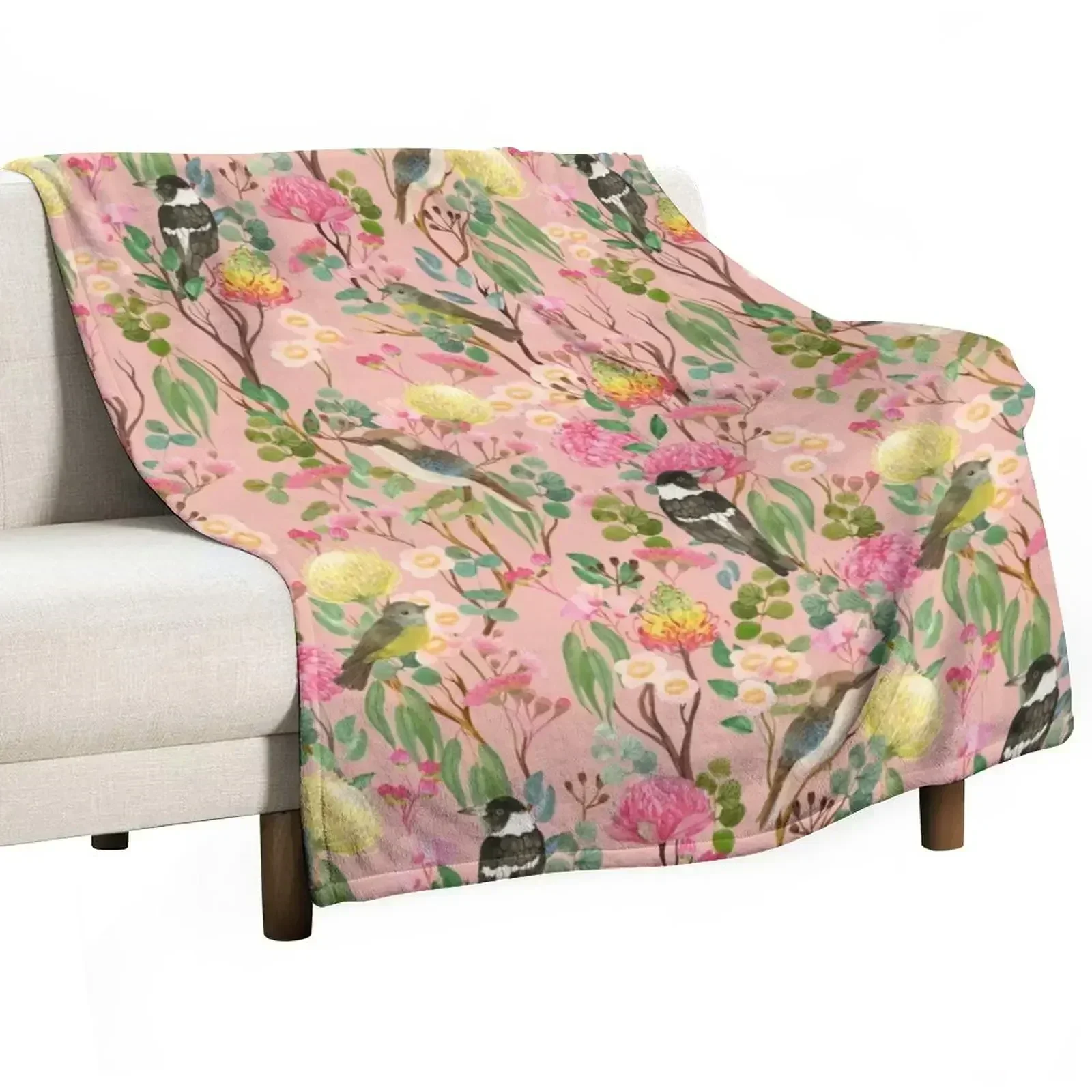 Australian Birds and Blooms Native Flora Chinoiserie Throw Blanket Polar Single Sleeping Bag cosplay anime Kid'S Shaggy Blankets