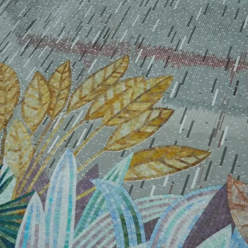 Centurymosaic Modern Handmade Art Tropical Leaf Botanical Glass Mosaic Mural for Home Hotel Villa Interior Wall Decoration