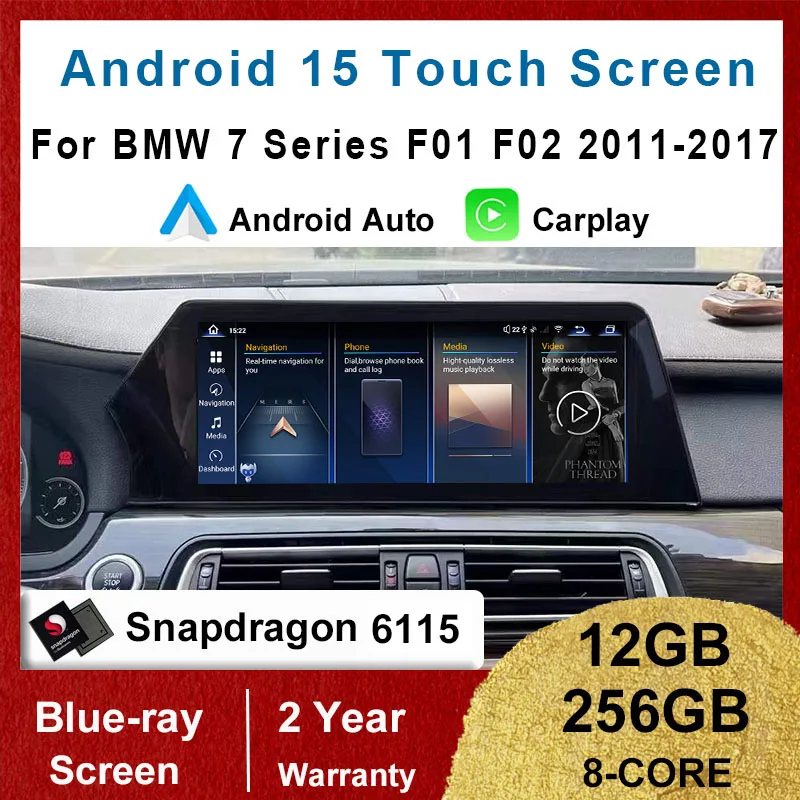 Reproductor Multimedia para Auto con Pantalla Táctil Qualcomm 12+256G Android 15 Auto Carplay para BMW Serie 7 F01 F02 Radio GPS Navegación