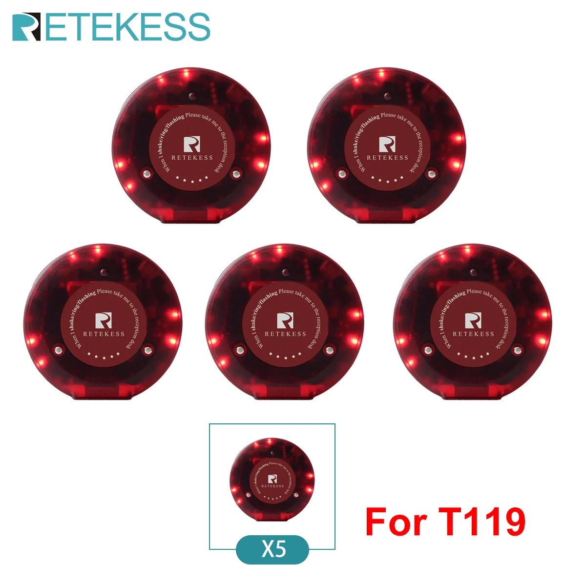 RETEKESS T119 Draadloos Restaurant Oproepsysteem Coaster Vibrater Buzzer Ontvanger 2-weg opladen voor Cafe Food Trucks