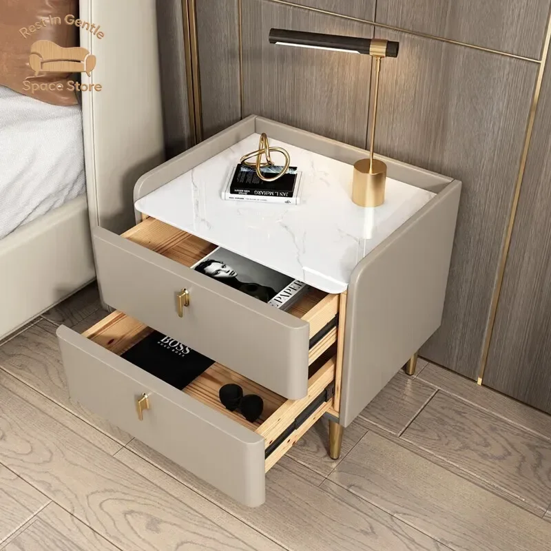 Manufacturer's direct supply of rock board bedside cabinets, simple and modern solid wood bedside cabinets, leather art storage