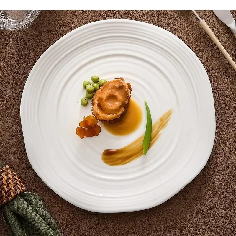 Irregular Ceramic Threaded Plate Steak Pasta Dessert Dish Restaurant Molecular Cuisine Specialty Tableware