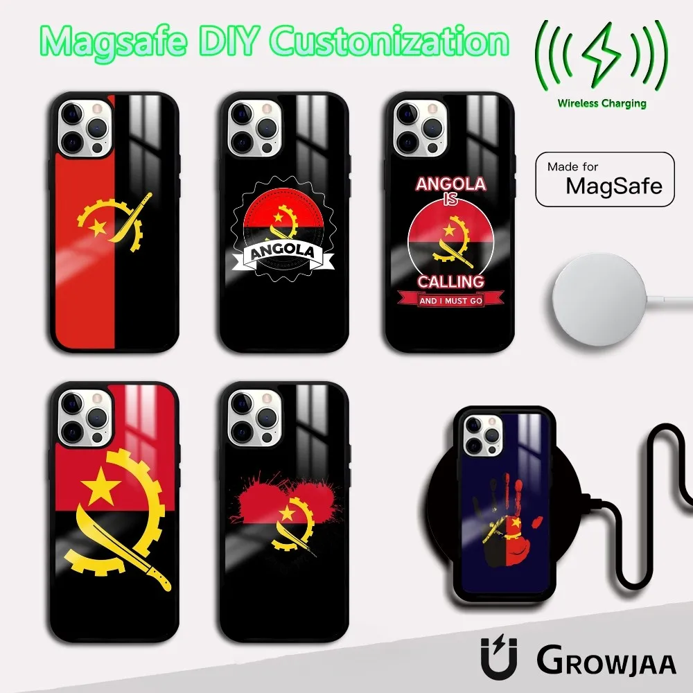 

Angola Flag Phone Case For iPhone 16 15 14 13 12 11 Pro Max Plus Mini Magsafe Mirror Wireless Magnetic Cover