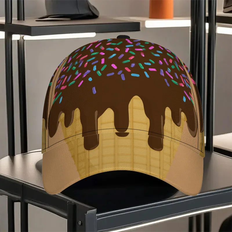 Chocolate Themed Baseball Cap Vibrant 2D Chocolate Design Full-Body Polyester Snapback Hat for Running Sports Casual Street