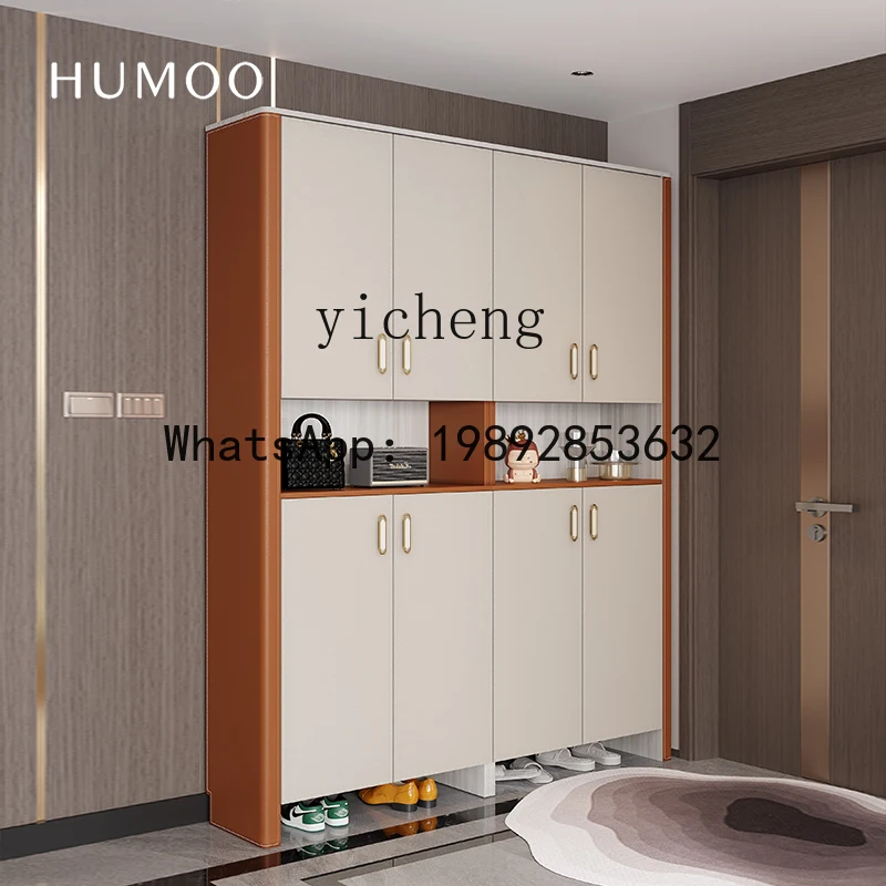 AA  light luxury shoe cabinet entrance  integrated partition  household saddle leather foyer cabinet against the