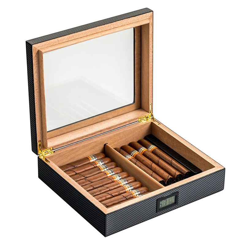 for VANACE 2023 Customized 3D Printing Gift Set Box Handmade Wooden Glass Top Cigar Humidor for Re-humidification