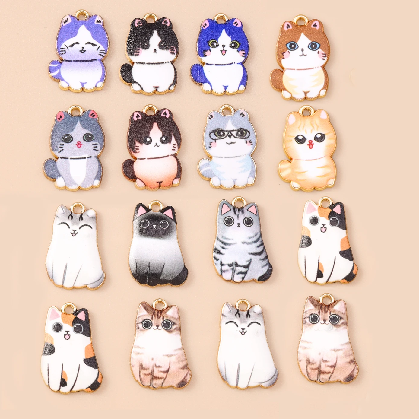 Leslie 10 Stück Cartoon-Emaille-Katzen-Charms, niedliche goldfarbene Metall-Tierkatzen-Anhänger für DIY-Halsketten, Armbänder, Schmuckherstellung – Detail 1