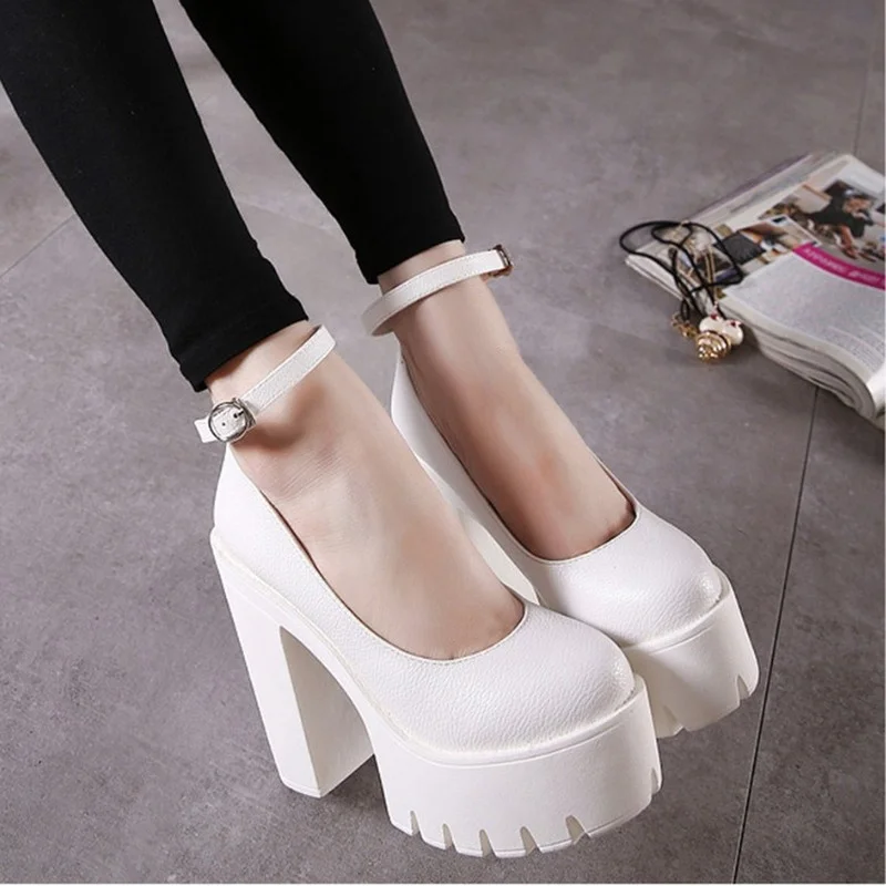 2022 Spring Autumn Casual High-heeled Shoes Women Pumps Sexy Thick Heels Platform Pumps Black White Size 42 Heels for Women