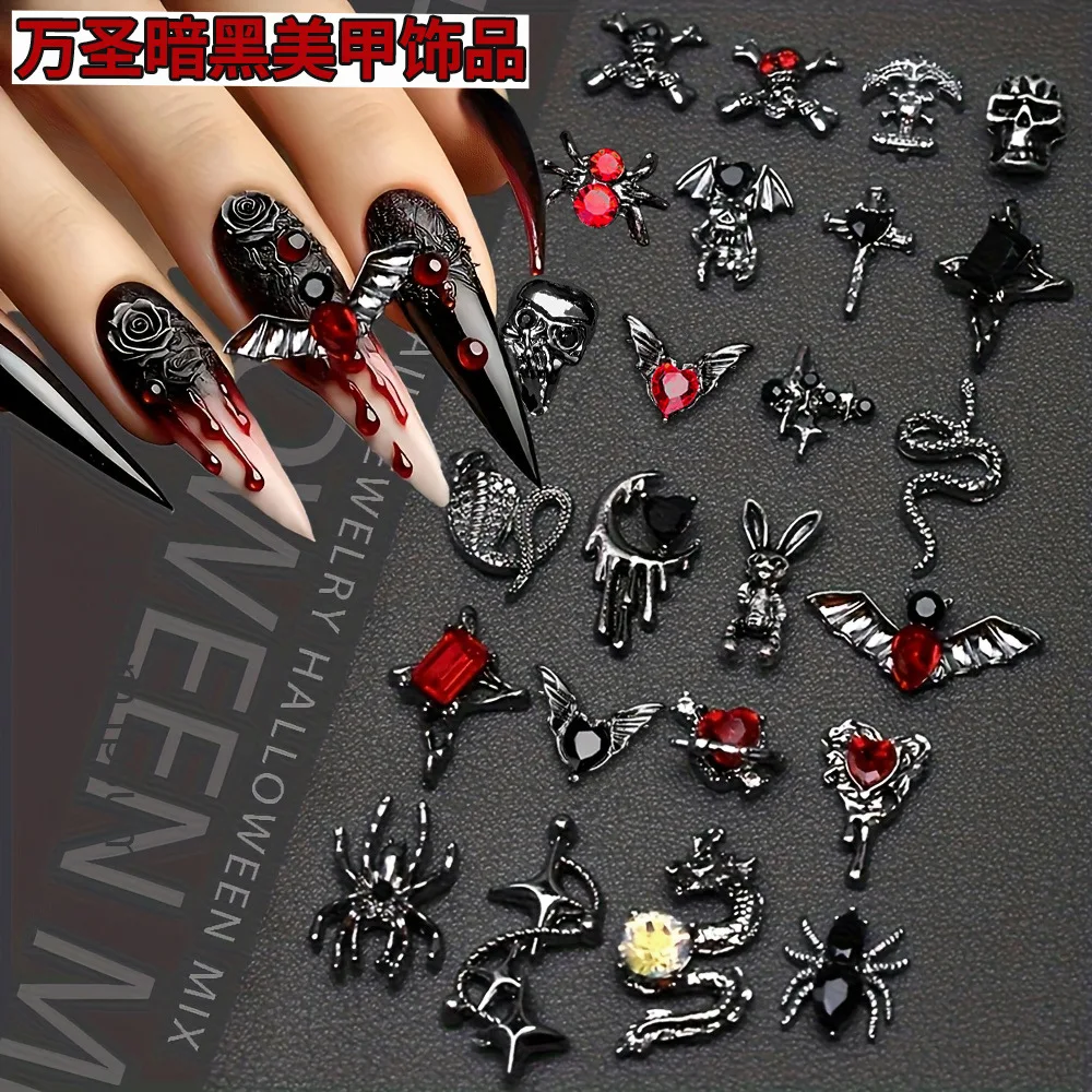 Nail Art Accessories Halloween Retro Love Heart Bat Dark Punk Style Nail Decoration Accessories