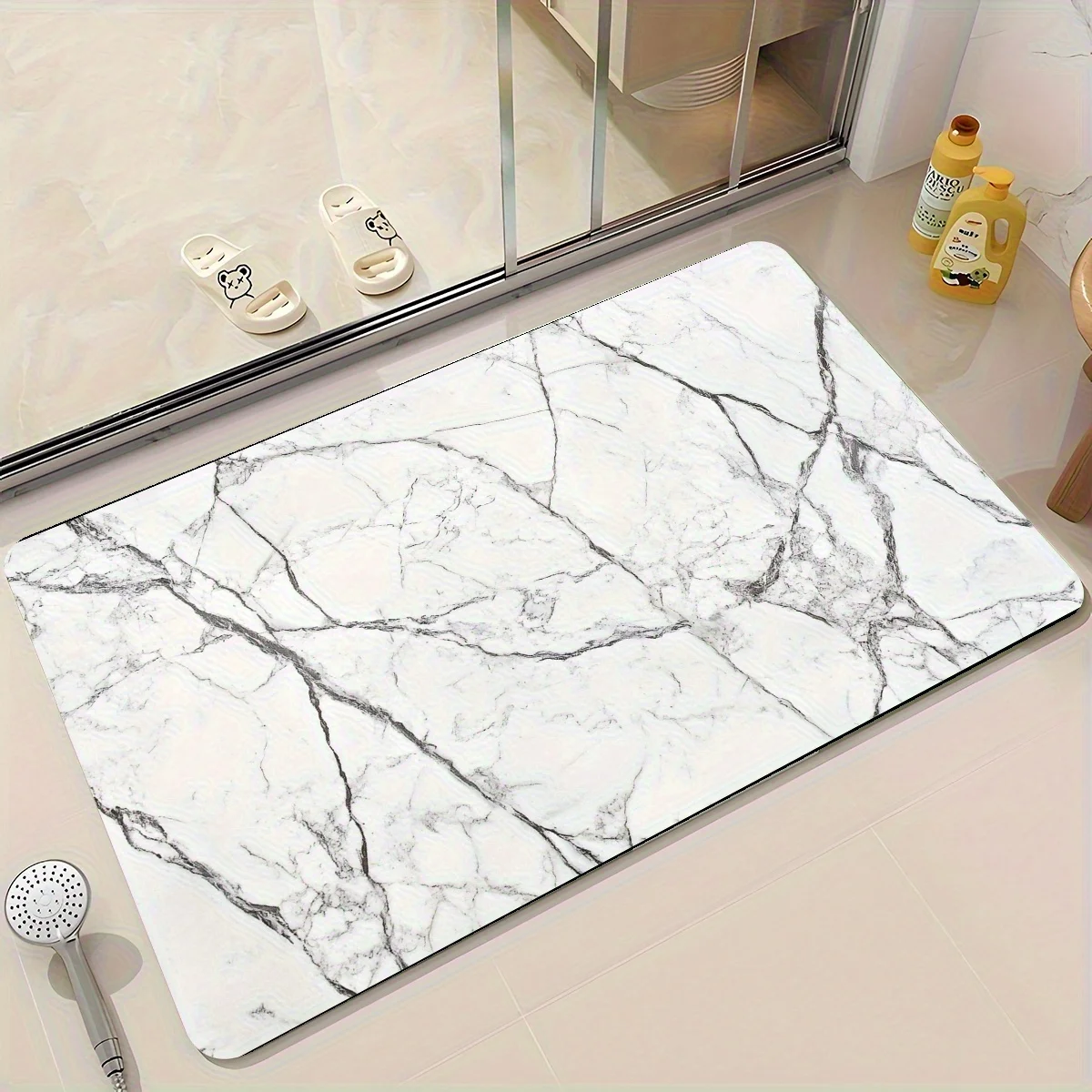 1 Pack Luxury Marble Texture Anti-Slip Mat - Super Absorbent Quick Dry Bathroom Mat for Shower Room, Kitchen, Laundry Room