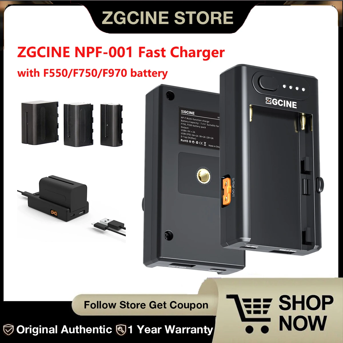 ZGCINE NP-F Battery Charger for Sony NP-F Battery with Type-C Input,with NP-F550 NP-F750 NP-F960 F970 Battery