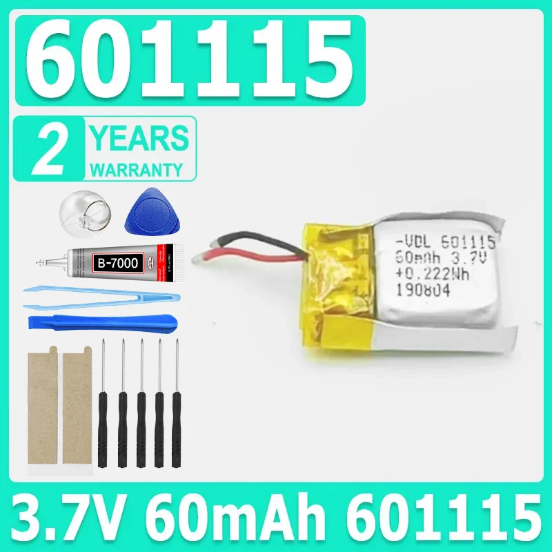 3.7V 60mAh 601115 Rechargeable Lithium Li-ion Polymer Battery for MP3 Headset small toy Bluetooth  Smart watch +Tools