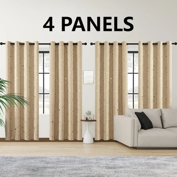 Foil Printed 4-Panel Blackout Curtains - Circle & Dots Thermal Drapes 1