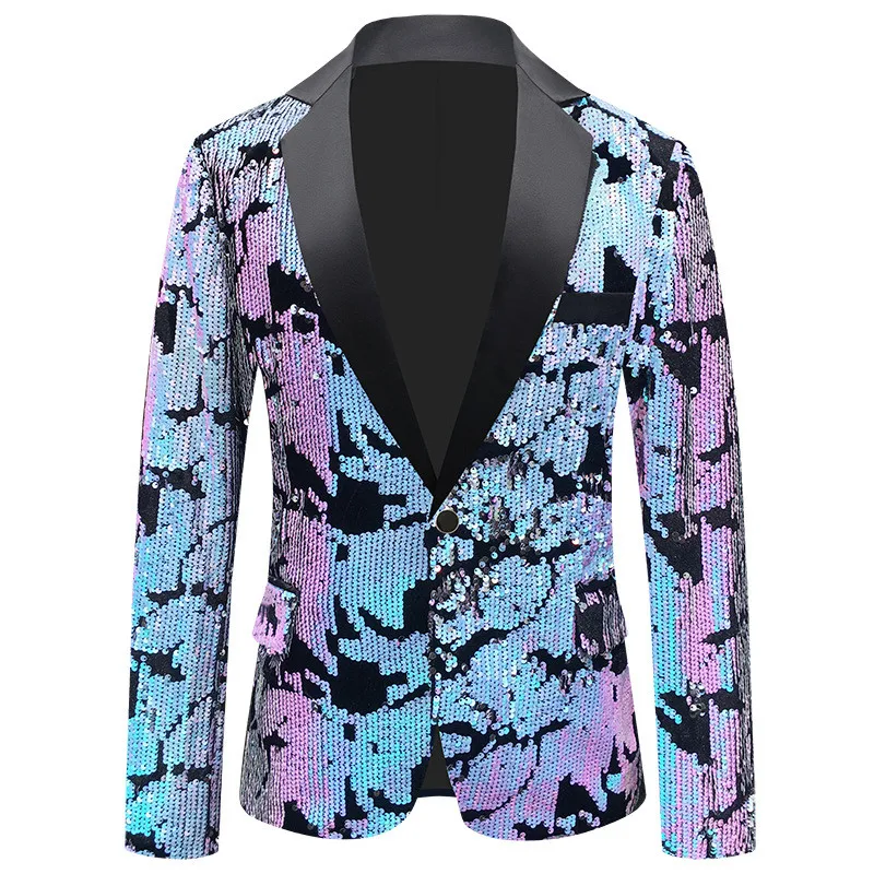 Glitter Men's Velvet Sequins Suit Jackets Groom Wedding Banquet Evening Celebrate Singer Host Stage Performance Shiny Blazers