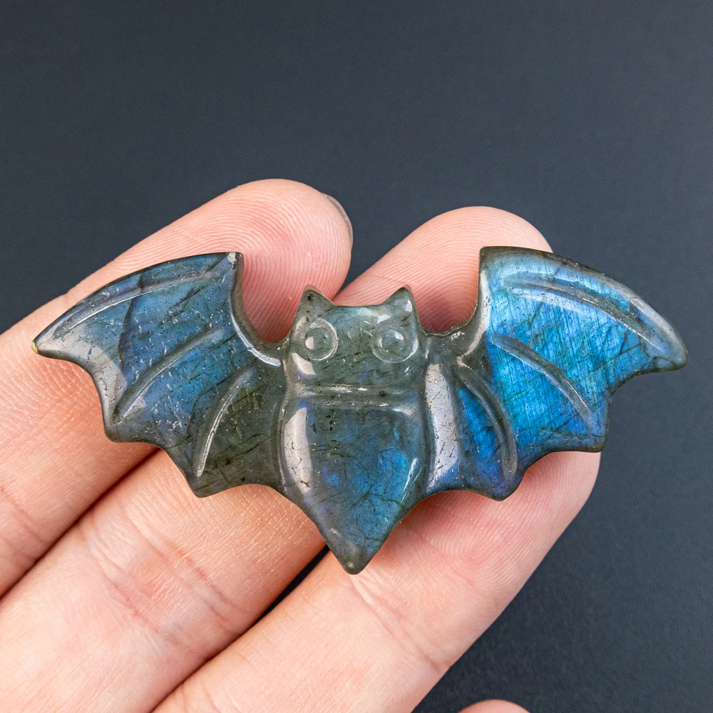 

Natural Stone Crystal Labradorite Raw Gem Pendant Hand Carved Bat Shape Blue Flash Pendants For Jewelry Making Diy Necklace