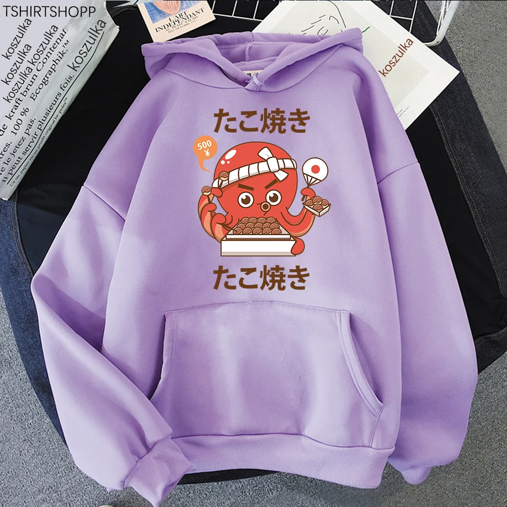 Takoyaki Octopus Japanese Food Hoodie Retro Women Harajuku Hoodies Unisex Autumn Winter Aesthetic Pullovers Sweatshirt Vintage