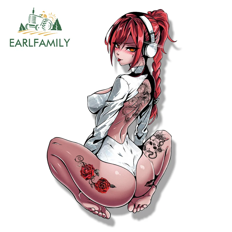 EARLFAMILY Ahegao Makima Peek Car Sticker Hot Anime Waifu Sketch Decal JDM Chibi Big Head Graffiti Window Trunk Slap Stickers