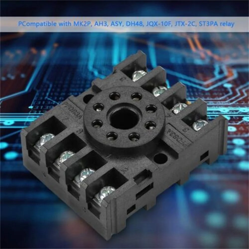 8-Pin Black Relay Base Electromagnetic Socket Pf-083a Pin 10a 250vac Hot Pin Wear-Resistant  Guide Rail Installation