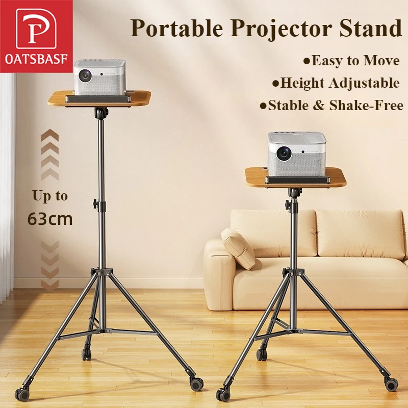 

Oatsbasf Portable Projector Tripod Stand Bracket Adjustable Height with Tray Movable Laptop Stand for Live Streaming Reading