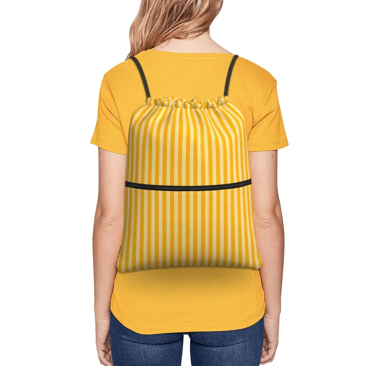 Striped Vertical 2 Yellow Backpacks Multi-function Drawstring Bundle Pocket Shoes Bag Book Bags for Travel School
