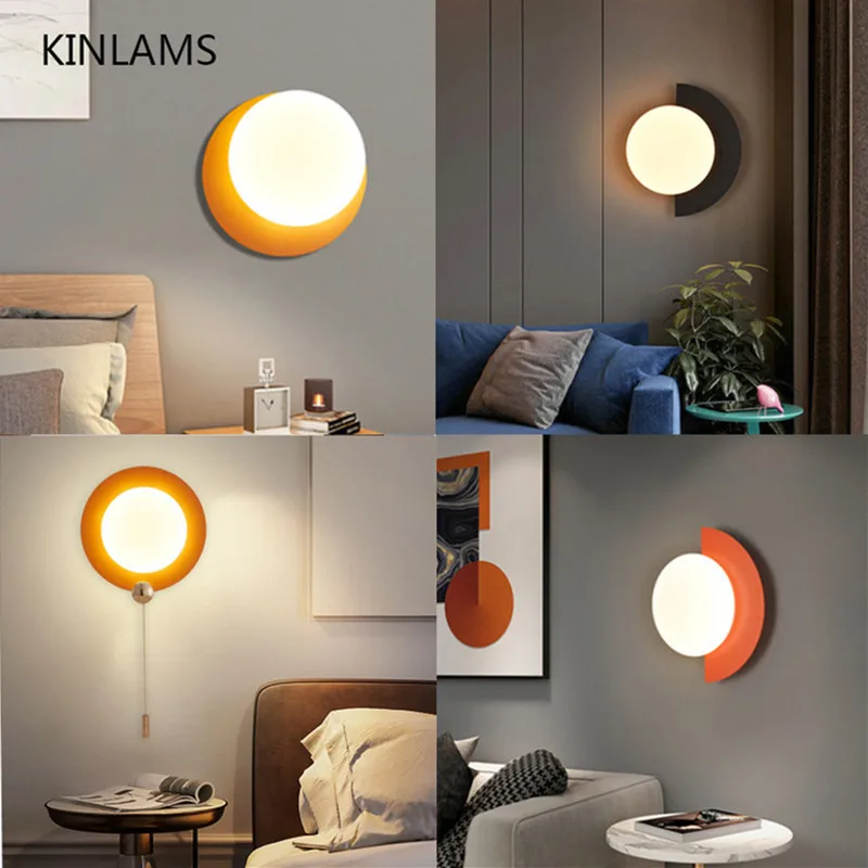 

Minimalist LED Bedroom Bedside Wall Light Nordic INS Living Room Children's Room Corridor Macaron Background Wall Lamp Wall Lamp