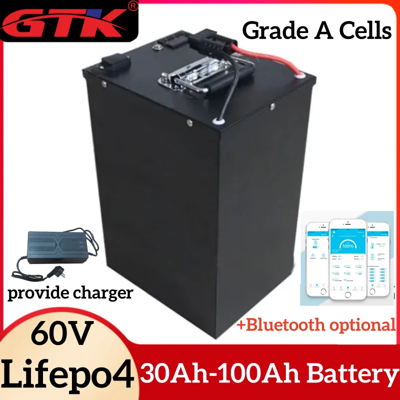 GTK 60V 30Ah Battery 40Ah 50Ah 60Ah 70Ah 80Ah 90Ah 100Ah Lithium Lifepo4 For 1800W 3000W Two-Wheeler Four Wheeler Golf Cart RV