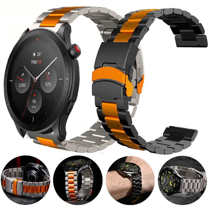 22 mm Edelstahlarmband für Amazfit GTR 4 3 3pro 2 2e Bip 5 Uhrenarmband für Amazfit GTR4 GTR3 GTR2 2e Stratos Pace 3 2S Band