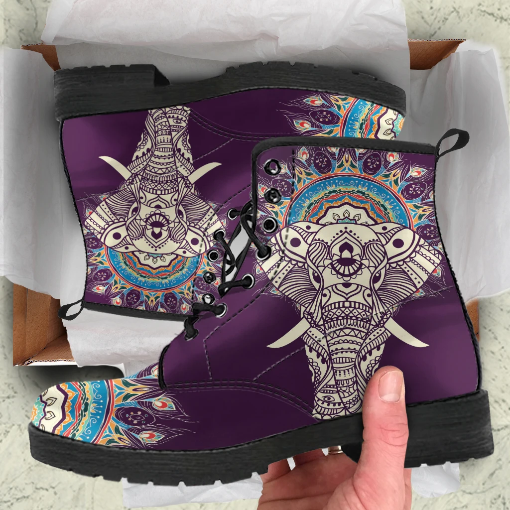 Fashion Elephant Design Anti-slip Women Boots Casual Outdoor Female Boots Print On Demand Durable Vulcanized Rubber Sole Boots